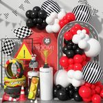 Racing Car Balloons Arch Garland Kit, Red and Black White Checkered Foil Balloons Garland Kit, Wheels Balloon for Boys Birthday Baby Shower Race Car Theme Party Decorations Supplies