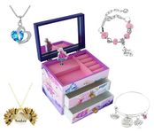 ZOOWING Unicorn/Princess Wooden Musical Jewelry Storage Box for Kids with Drawers and Big Mirror (Princess4)