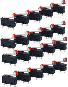 20 Miniature Limit Switches KW12-3, AC 250V, 5A, SPDT (1NO 1NC), with Roller Lever arm, Black.