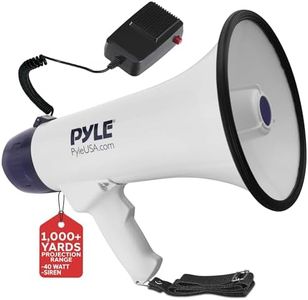 Pyle Compact Portable PA Megaphone Speaker - 40W Handheld Bullhorn with LED Flashlight, Alarm Siren, Adjustable Volume, Detachable Microphone, Battery Powered for Indoor & Outdoor Use