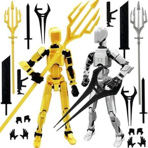 Titan 13 Action Figure Set (Assembly Completed), 3D Printed Multi-Jointed Movable T13 Lucky Dummy 13 Mobile Robot, Nova 13 Action Figures Desktop Decorations for Game Lovers Toy (Gold/Sliver Warrior)