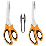 KUONIIY Pinking Shears (2 Pcs, Serrated & Scalloped Edges) with a Thread Snips, Zig Zag Scissors with Comfortable Handle, for Cutting Fabric, Orangeblack