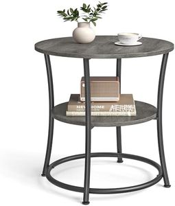 VASAGLE Side Table, Round End Table with 2 Storage Shelves for Living Room, Bedroom, Nightstand with Steel Frame for Small Spaces, Accent Coffee Table, Misty Gray and Ink Black