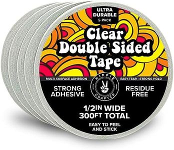 HIPPIE CRAFTER Clear Double-Sided Tape for Crafts, 1/2 Inch Wide Heavy-Duty Adhesive, Strong Sticky Thin Mounting Tape for Posters, Carpets, and Wall-Safe Use, 5 Rolls, 60ft Each, 300ft Total