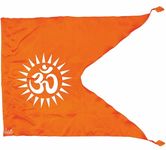 La Jarden LARGE 3.33x2.58 feet Om flag printed in matt white on silky satin Saffron fabric, White aum on Orange color flag for Yoga, Meditation, Bhagwa dhwaj for temple, flag for home & religious purpose 1 nos.(40x31 inches)