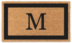 Coco Mats 'N More Black Single Bordered Monogrammed Coco Doormat 18" x 30" with Vinyl Backing | Personalized Door Mat for Home Entrance | Tough Coir Bristles Cleans Dirtiest Shoes | Housewarming Gifts
