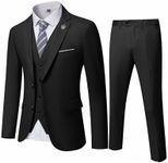 MY'S Men's 3 Piece Slim Fit Suit Set, 2 Button Blazer Jacket Vest Pants with Tie, Solid Wedding Dress Tux and Trousers - Black - Large