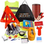 Emergency Breakdown Kit, 76 in 1 Multifunctional Roadside Assistance Car Breakdown Kit with Jumper Cables, Tow Rope, Triangle, Flashlight, Safety Hammer, etc