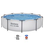 Bestway MAX Steel Pro Round Frame Swimming Pool with Filter Pump, Grey, 10 ft, Multicolor, BW56408GB-21