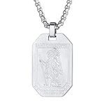 Mens St Christopher Dog Tag Necklace Stainless Steel Saint Christopher Medallion Necklace for Mens Gift