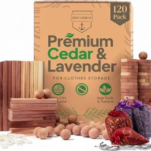120 Variety Pack - Lavender and Cedar For Closets - Cedar Balls For Clothes Storage - Cedar Closet Protection Scent Bags - Natural Cedar Hanger Rings - Cedar Scented Balls Cedar Air Freshener For Clos