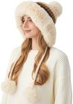 HUAMULAN Women Winter Sherpa Beanie Hats Knit Ear Flaps Peruvian Cover Ears Fleece Lined Ski Snow Hat 3 Pompoms