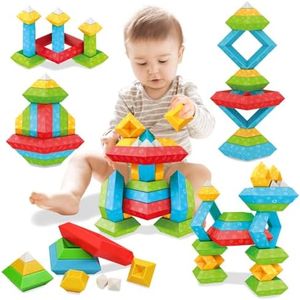 AKILION Montessori Toys for Toddlers 1 2 3 Year Old Boys Girls, 30 PCS Building Blocks Stacking Toys, Learning Educational Toys for Toddlers 1-3, Toddler Puzzle STEM Toys