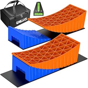 WELLUCK Camper Leveler, RV Leveling Blocks Camper Wheel Chocks Up to 35,000 lbs, 2 Packs Heavy Duty Curved RV Camper Leveler Kit with Anti-Slip Mats for Travel Trailer Easier & Faster Leveling