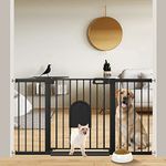 Extra Wide Baby Gate with Cat Door 29.5"-57" Wide Black, Pet Barrier for Doorway Stairs, Puppy Cat Gate Small Door, Dog Gate Indoor No Drill, Safety Gate Stand 30in Tall