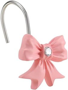 EleCharm Decorative Shower Curtain Hooks, 12PCS Pink Bow Knot Shower Hooks for Bathroom Curtain Rings Rust Resistant Resin Curtain Hooks