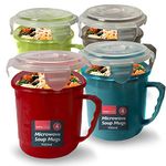 4pk Soup Containers with Lids | Microwavable Soup Mug with Lid | 700ml Microwave Bowl Soup Storage Containers | Dishwasher Safe Soup Cup | Soup Mugs Microwavable for Home & Office with Leak Proof Lids