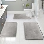 Clara Clark Bathroom Rugs, Ultra Soft Non Slip and Absorbent, Velvet Memory Foam Bath Mat. Set of - 20 x 32/17 x 24/19 x 24, Silver
