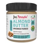 Jus' Amazin Creamy Almond Butter - Unsweetened (200 g) | 25% Protein | Only Pure Whole Almonds | Zero Additives / Chemicals | Vegan Butter | Plant Based, Dairy Free, Keto | Clean Nutrition, 0% Chemicals