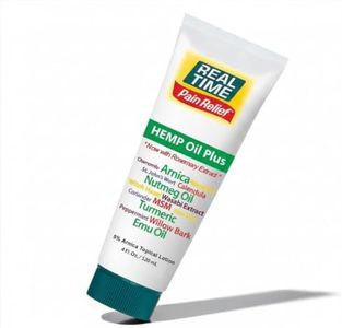 Real Time Pain Relief Hemp Oil Plus 4oz Tube | 20 Natural Ingredients: 5% Arnica & Turmeric | Fast Absorbing Lotion for Muscles, Hands, Feet, Ankles, Back, Shoulders, Knees & Joints Discomfort