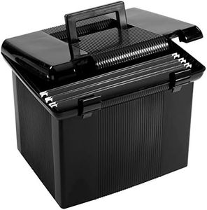 Pendaflex Portable File Box with File Rails, Simple Document Storage, File Bin for Home and Office, Hinged Lid with Double Latch Closure, Black, 3 Black Letter Size Hanging Folders Included (41742AMZ)