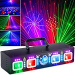 KeoBin DJ Lights for Parties, Pro 6 in 1 DMX & Sound Activated Laser Light Show Machine with Disco Ball Light, RGBW & UV Strobe Party Lights Indoor for Rave Club Dance Bar Gig DJ Lighting