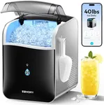 EUHOMY Smart Nugget Ice Maker Countertop, Portable Sonic Ice Maker with APP Control, 40lbs/24H, Ready in 8 Mins, Self-Cleaning, Pebble Ice Machine with Hanging Ice Scoop for Home/Kitchen/Office