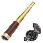 Retro Pirate Telescope Zoomable 25x30 Spyglass Portable Collapsible Handheld Telescope Vintage Monocular for Kids & Survival Gear Compass Pocket Military Compass for Outdoor Camping Hiking Boating