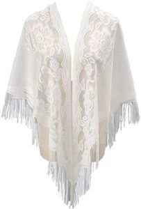 Lace Scarf Shawls and Wraps Capes for Evening Wedding Guest Dresses Christmas Birthday Triangle scarves for women for party wear dresses (white)