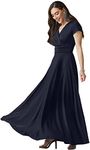 koh koh Petite Womens Long Cap Short Sleeve V-Neck Flowy Cocktail Slimming Summer Sexy Casual Formal Sun Sundress Work Cute Gown Gowns Maxi Dress Dresses, Dark Navy Blue S 4-6