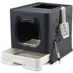 Vealind Covered Cat Litter Box with Lid for Small and Medium Cats, Top Entry Kitten Potty for Growing Cats, Drawer Type with Front Door Kitty Litter Tray (Black)