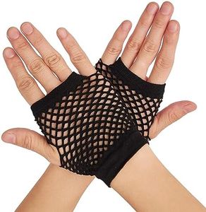 OTPEH Short Fishnet Gloves Fingerless For Women Fish Net Mesh Emo Goth 80s Scene Accessories, 01-black