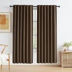 KEQIAOSUOCAI Linen Blackout Door Curtains for Doorway 80 Inches Long, 100% Black Out Thermal Insulated Canvas Look Curtain Drapes Chocolate Brown 50 Wide by 80 Length 2 Panels Back Tab Rod Pocket