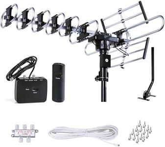 Five Star Outdoor HD TV Antenna Strongest Up to 200 Miles Long Range with Motorized 360 Degree Rotation, UHF/VHF/FM Radio Infrared Remote Control with Installation Kit and Jpole