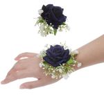 Corsage and Boutonniere Set,2PCS Artificial Rose Wrist Corsage Wristlet,for Wedding Bridal Bridesmaid Wrist Corsage Corsage Ball Decoration