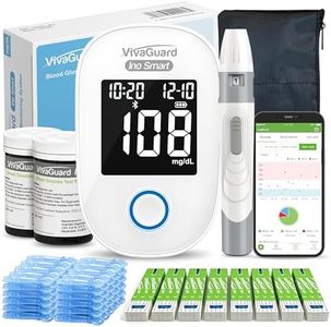 VivaGuard Ino Smart Blood Glucose Monitor Kit with Free App, Bluetooth and Rechargeable Blood Glucose Meter with 100 Strips & 30G Lancets, 1 Lancing Device, Blood Sugar Diabetes Testing Kit, No Coding
