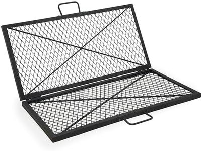 Sunnydaze Square Folding Camping Grill Grate - Portable Foldable Campfire Cooking Grate for Fire Pit - Heavy-Duty Black Steel with Handles for Outdoor Backyard BBQ - 40" x 40"