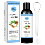 Natural Coconut Oil Pulling, Whitening Oil Mouthwash, Mouth Pulling with Coconut & Peppermint with Tongue Scraper, Mouthwash for Fresh Breath Teeth Whitening, and Healthier Gums Teeth 8 Fl. OZ