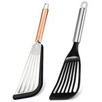 Tenta Kitchen Spatula Set of 2 Stainless Steel Spatula with Silicone Top Soft Edge Slotted Spatula Turner/Nonstick Spatula Turner Thin Slotted Spatula Wide Nylon Blade Lightweight Sturdy Fish Spatula