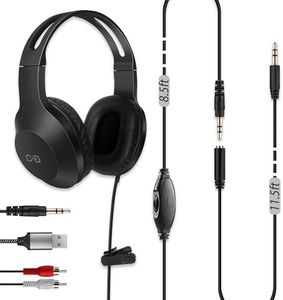 DUNGZDUZ 20Ft Extra Long Cord Headphones for TV & PC with Volume Control, Wired TV Headset with Extension Cable, 3.5mm Aux Jack with USB & RCA Adapters for More TVs, Senior Friendly