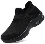 LARNMERN Lightweight Slip on Safety Shoes for Women Steel Toe Cap Work Trainers Breathable Non Slip Air Cushion Protective Shoes (Black,4.5UK)