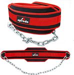 Aprodo Professional Back Support DIP Belt with Steel Chain 36 INCHES Weighted Chain for DIPS Pull UPS Weight Lifting Crossfit, ONE Size FITS All (RED Black)