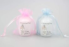 10 x Personalised Christening Favour Candle - Holy Water Font with choice of organza bag