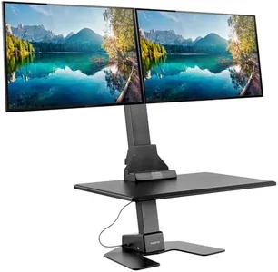 Mount-It! Double Monitor Electric Standing Desk Converter - 2 Screens Stand Up Desk Riser - Height Adjustable Desktop & 2 Mounts for Screens up to 32", Sit-Stand Convertor for Home, Office, School
