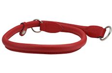 Round Genuine Rolled Leather Choke Dog Collar Red (30" Long)