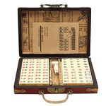 Birsppy 144 Portable Chinese Mahjong Set With Archaic Leather Case, Solid Structure Easy To Read Mah Jongg Game For Various Home Gatherings, Travel Mahjong Portable Mah-jongg