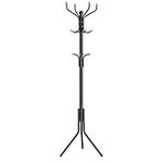 SONGMICS Metal Coat Rack, Clothes Stand, Hat Handbag Hanger, 182 cm Tall Hall Tree, Black RCR19B