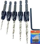 FTG USA Countersink Drill Bit Set 5 Pc Countersink Drill Bit #4#6#8#10#12 Tapered Drill Bits for Woodworking with Improved Countersink Connection Drill Bit to Hex Shank Without Pin and 1 Hex Wrench
