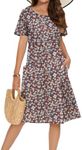 Zeagoo Ditsy Floral Dress for Women Short Sleeve Summer Dress with Pockets Cotton Midi Sundress A-Line Swing Fitted Dress, Green Floral,XXL