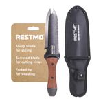 RESTMO Professional Hori Hori Garden Knife with Sheath, Heavy Duty High-Strength Stainless Steel Blade & Dual-Tip Weeding Design, Full-Tang Construction with Depth Gauge for Gardening & Farm Use